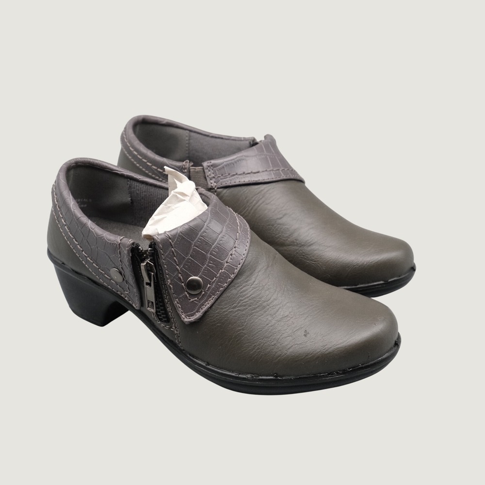 Easy Street Darcy Comfort Wave Ankle Booties 5.5M Gray Faux Croc Trim Zipper